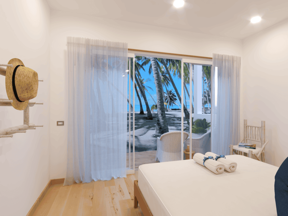 on-the-beach-maldives-camera 2 Camera da letto bungalow, vista sulla spiaggia
